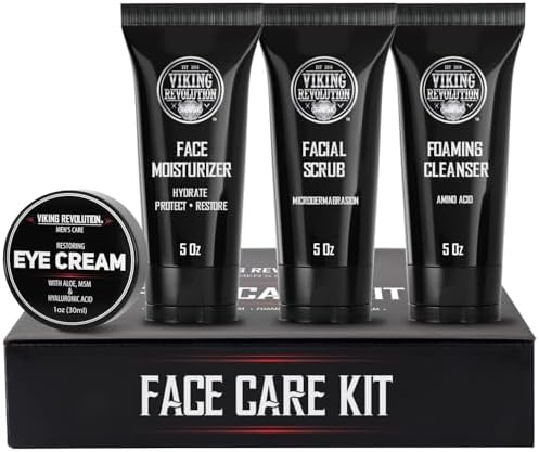 Viking Revolution Men's Skin Care Kit - Face Wash, Moisturizer, Scrub & Eye Cream (148ml Each) - Gifts for Men
