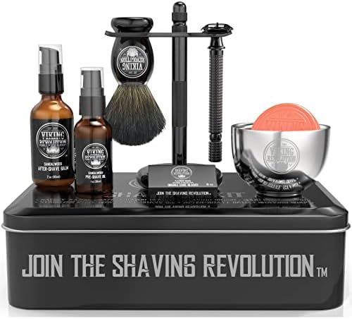 Viking Revolution Luxury Shaving Kit for Men - Classic Safety Razor with Badger Brush & Black Stand