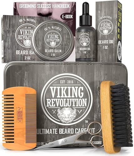 Viking Revolution Ultimate Beard Kit for Men - Brush, Comb, Balm, Oil & Scissors